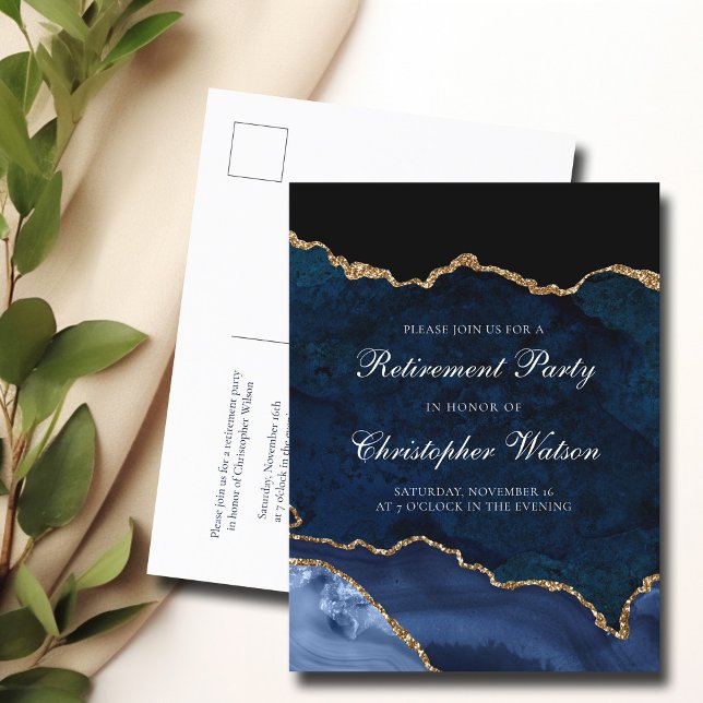 Postal De Invitación Elegante Fiesta de Jubilación Marina Agato de Oro  (Subido por el creador)