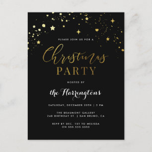 Postal De Invitación Elegante Fiesta de Navidades Confetti Black & Gold