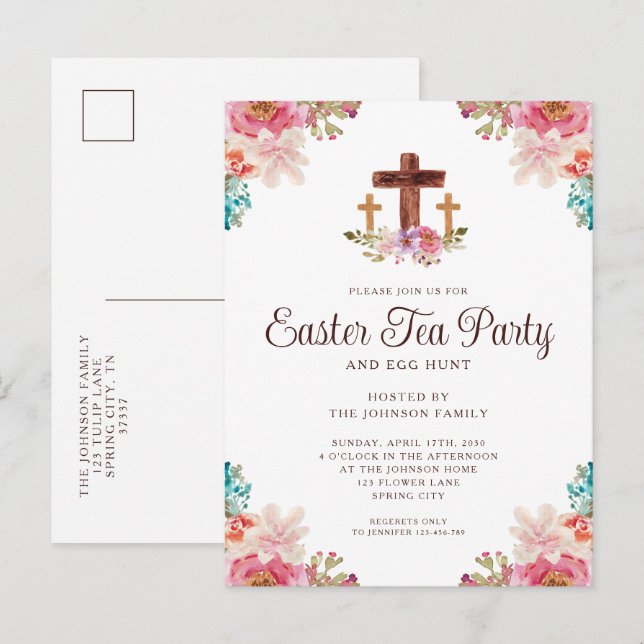 Postal De Invitación Elegante Fiesta de Té de Pascua (Anverso / Reverso)