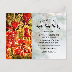 Postal De Invitación Elegante fiesta navideña de balbuceos rojos y bell
