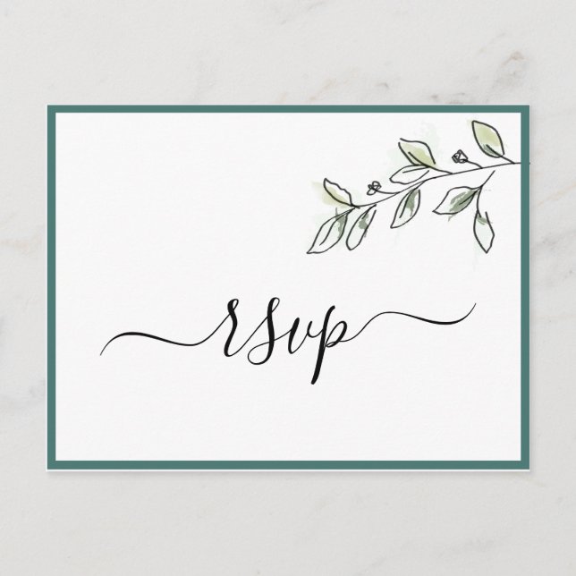 Postal De Invitación Elegante Flat Moderno Botanic Green RSVP (Anverso)