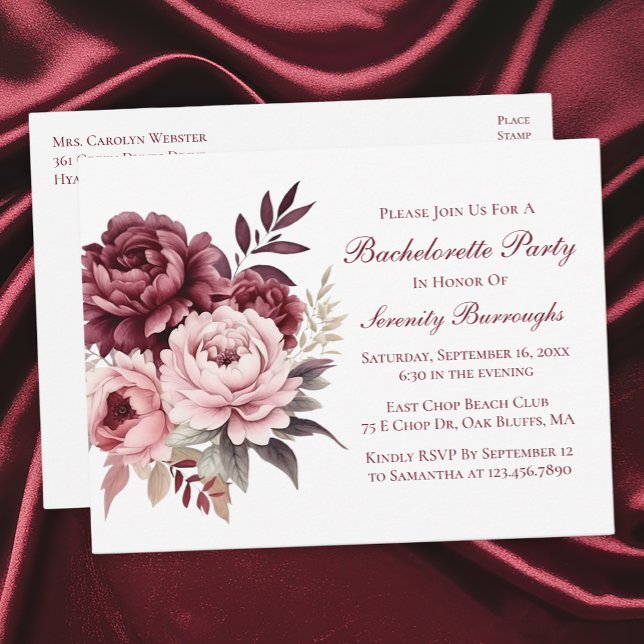 Postal De Invitación Elegante Flor de Peonía Burgundy Despedida de Solt (Subido por el creador)