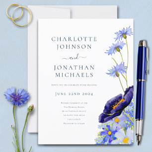 Postal De Invitación Elegante Flor Floral Azul