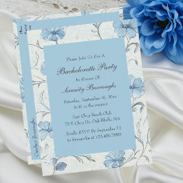 Postal De Invitación Elegante Floral Blue Country Garden Bachelorette