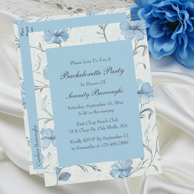 Postal De Invitación Elegante Floral Blue Country Garden Bachelorette (Subido por el creador)