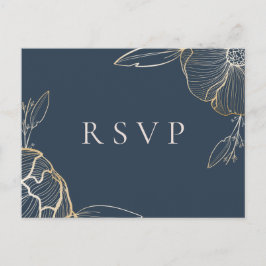 Postal De Invitación Elegante Floral Botánico Boda RSVP de Oro