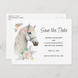 Postal De Invitación Elegante floral de Boho blanco para caballos salva