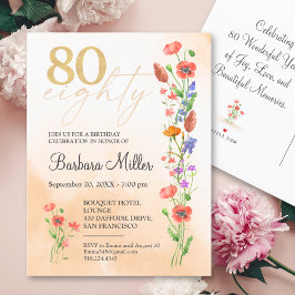 Postal De Invitación Elegante Floral de oro 80 cumpleaños - 80 años
