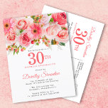 Postal De Invitación Elegante Floral Rosa 30 cumpleaños<br><div class="desc">Rosas, peonías y margaritas crean un diseño floral de verano rosa bonito. Las barras y el follaje le dan un toque rústico. 30 está escrito en un gran texto en negrita. Puede cambiarse por cualquier año que desee. El nombre del celebrante de cumpleaños está escrito en un elegante tipo de...</div>