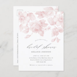 Postal De Invitación Elegante Floral Script ducha de novia rosa