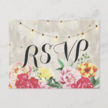 Elegante Floral String Lights Linen Wedding RSVP