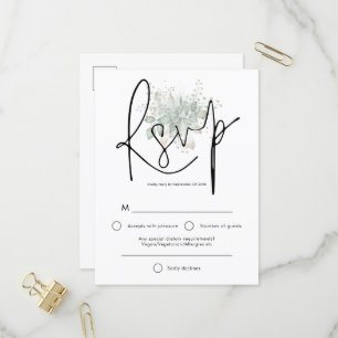 Postal De Invitación Elegante Foliage Black Script Wedding RSVP