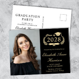 Postal De Invitación Elegante foto Black Graduation Party