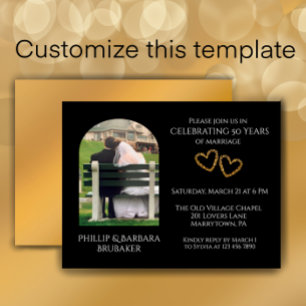 Postal De Invitación Elegante foto del 50 aniversario de oro del Boda