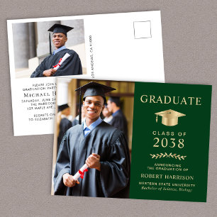 Postal De Invitación Elegante Foto Partido de Graduación de Oro Verde