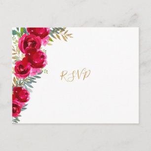 Postal De Invitación Elegante fucsia floral dorado RSVP de boda + entra