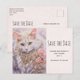 Postal De Invitación Elegante gato blanco en joyas de diamantes salva l