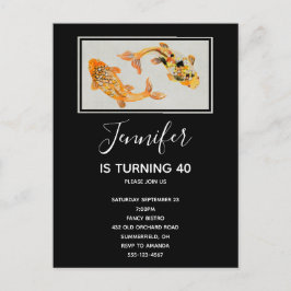 Postal De Invitación Elegante Gold Koi Fish Birday