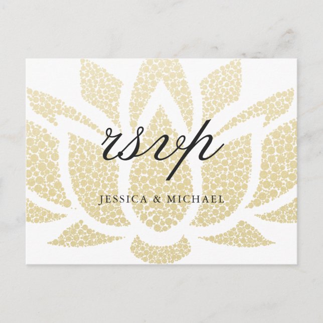 Postal De Invitación Elegante Gold Lotus Flower Custom Wedding RSVP (Anverso)