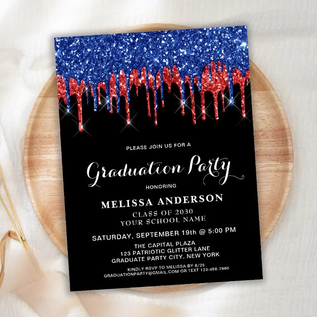 Postal De Invitación Elegante Graduación Patriótica del Purpurina Azul  (Subido por el creador)