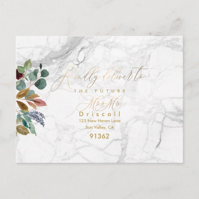 Postal De Invitación Elegante Greenery Gold Calligraphy RSVP w Meal (Anverso)