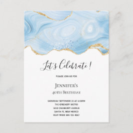 Postal De Invitación Elegante Guay Blue Agate con cinta Purpurina Gold