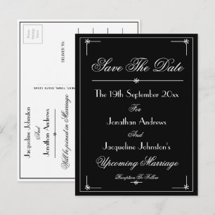 Postal De Invitación Elegante Guión B & W Boda Guardar La Fecha