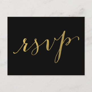 Postal De Invitación Elegante guion Bodas RSVP negro oro