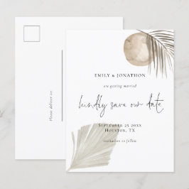 Postal De Invitación Elegante Guión Boho Pampas Grass Guardar La Fecha