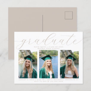 Postal De Invitación Elegante Guión de Taupe Graduación Minimalista 3 F