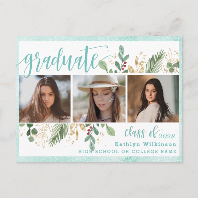 Postal De Invitación Elegante guión Eucalyptus Greenery 3 Grado de foto (Anverso)