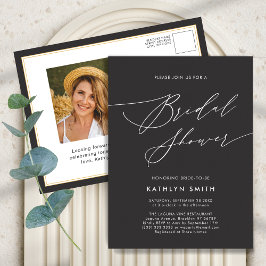 Postal De Invitación Elegante guión gris oscuro ducha de novia Minimali