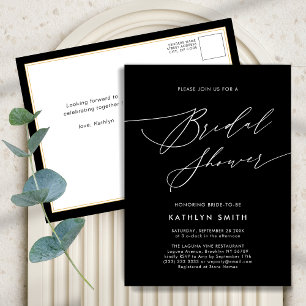 Postal De Invitación Elegante guión negro Moda Minimalista ducha de nov