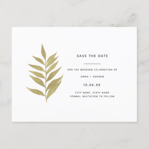 Postal De Invitación Elegante hoja de oro salva la fecha