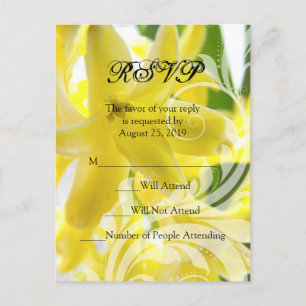 Postal De Invitación Elegante Hyacinth Amarillo con RSVP de Swirl Blanc