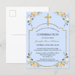 Postal De Invitación Elegante Invita de confirmación floral azul de la