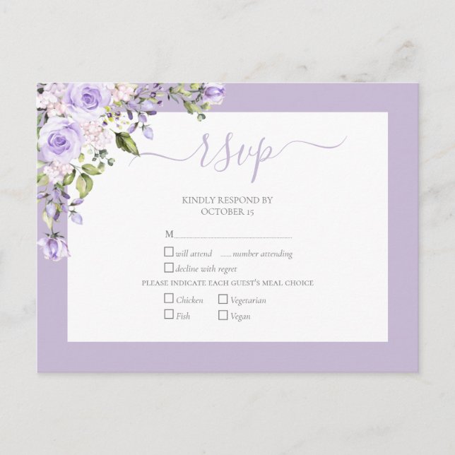 Postal De Invitación Elegante Lilac Lavanda Rústica Boda de encaje RSVP (Anverso)