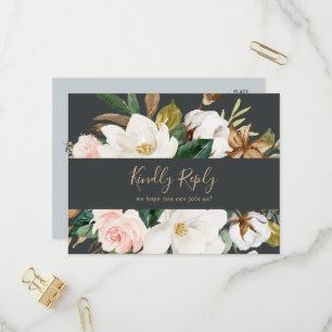 Postal De Invitación Elegante Magnolia Black Song Request RSVP Postcard