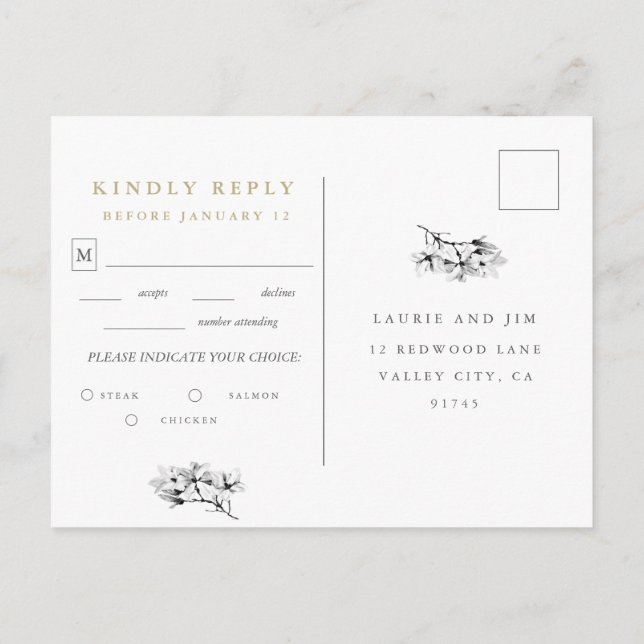 Postal De Invitación Elegante Magnolia Wedding RSVP con elección de com (Reverso)
