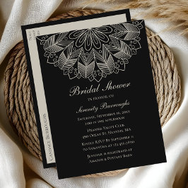 Postal De Invitación Elegante Mandala Boho indio ducha de novia negra