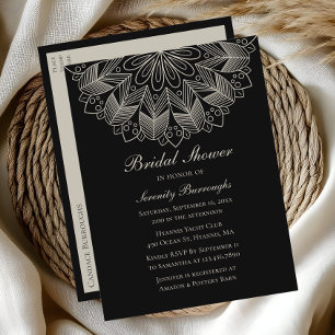 Postal De Invitación Elegante Mandala Boho indio ducha de novia negra