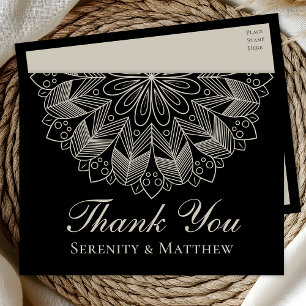 Postal De Invitación Elegante Mandala Henna India Boho Chic Negro Graci