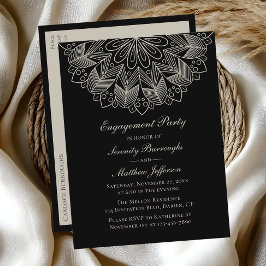 Postal De Invitación Elegante Mandala Partido de Compromiso Negro Boho