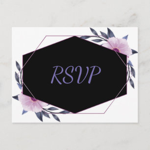 Postal De Invitación Elegante marco geométrico púrpura floral rsvp