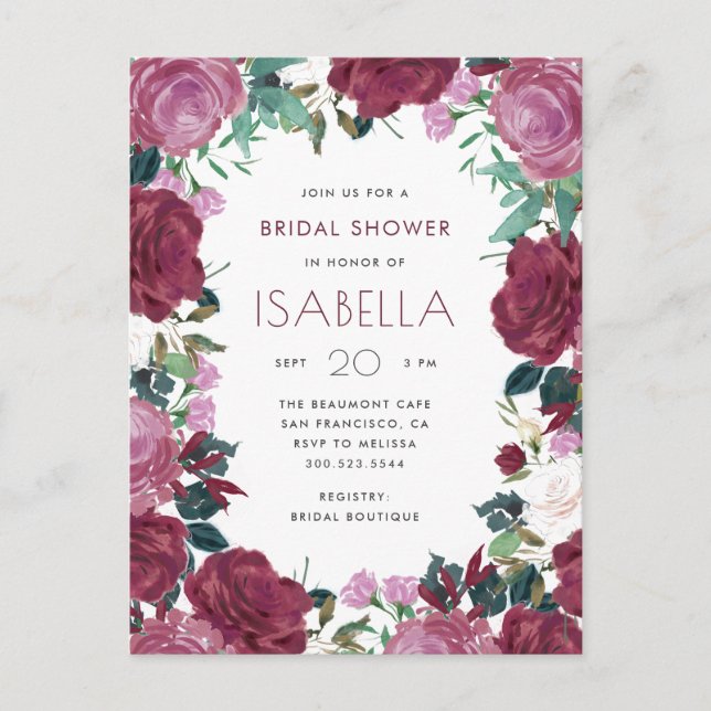 Postal De Invitación Elegante marrón acuarela Floral Bridal Shower (Anverso)