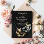Postal De Invitación Elegante Mascarada Negra, Dulce Masque 16<br><div class="desc">Masía elegante sobre fondo negro.</div>