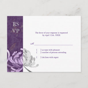 Postal De Invitación Elegante matrimonio floral morado y blanco RSVP