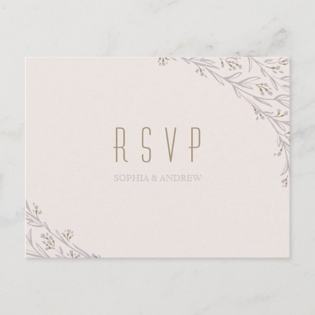 Postal De Invitación Elegante matrimonio rústico de lila floral RSVP (Anverso)