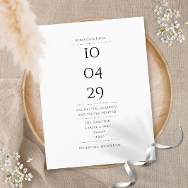 Postal De Invitación Elegante Minimalista fecha Boda en blanco y negro