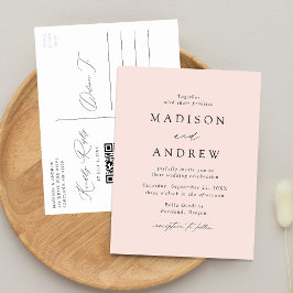 Postal De Invitación Elegante Moderno Código QR Boda Rosa Pálido